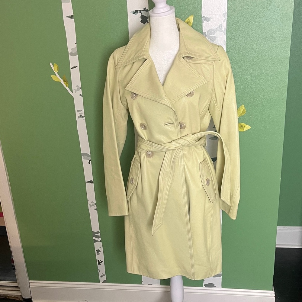 Banana Republic light mint color Trench Coat authentic leather.